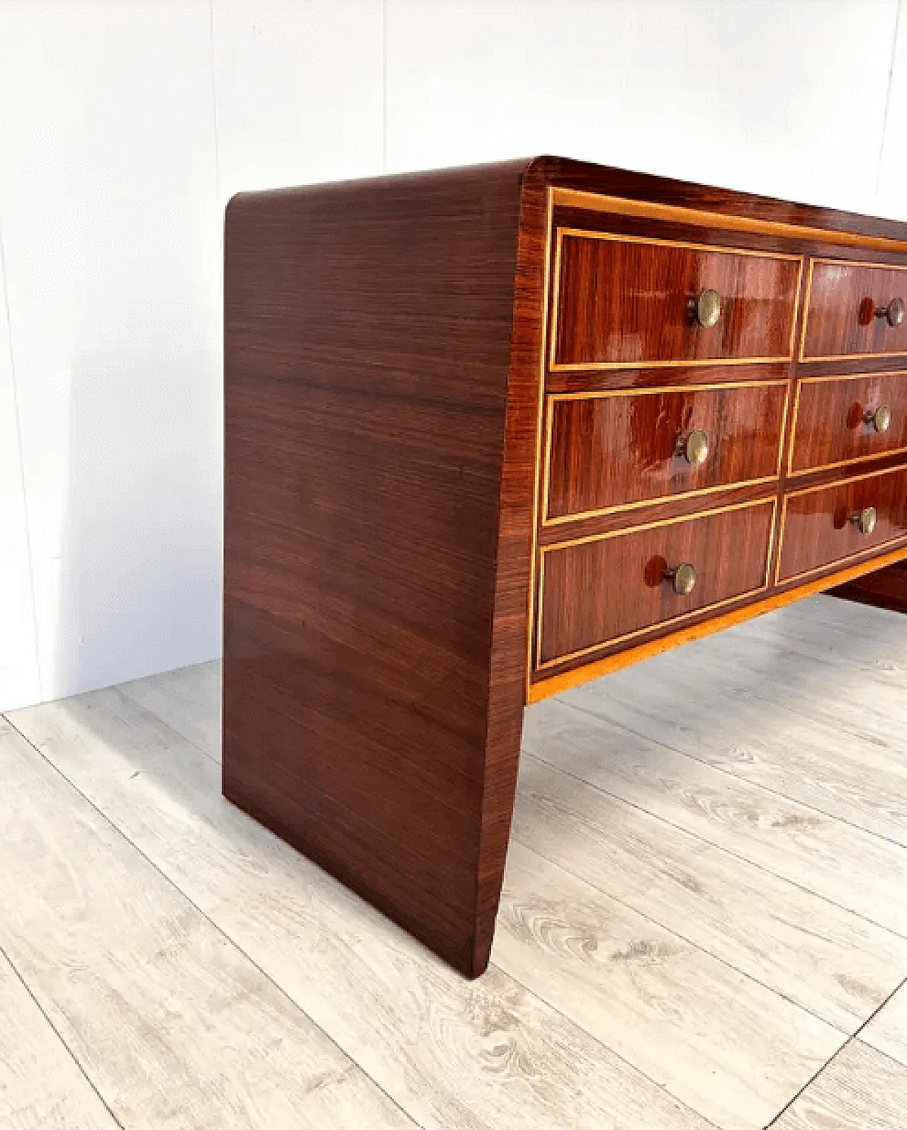 Wood and brass storage cabinet by Paolo Buffa, 1950s 6