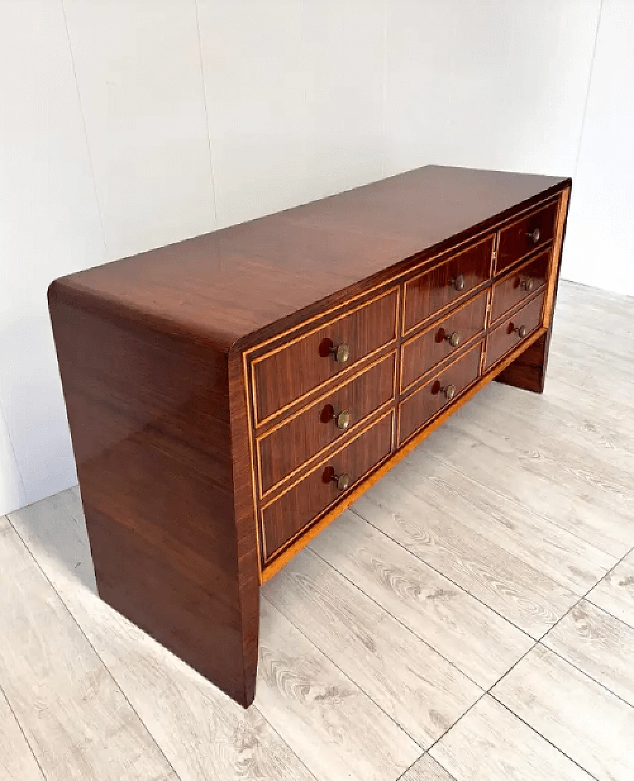 Wood and brass storage cabinet by Paolo Buffa, 1950s 7