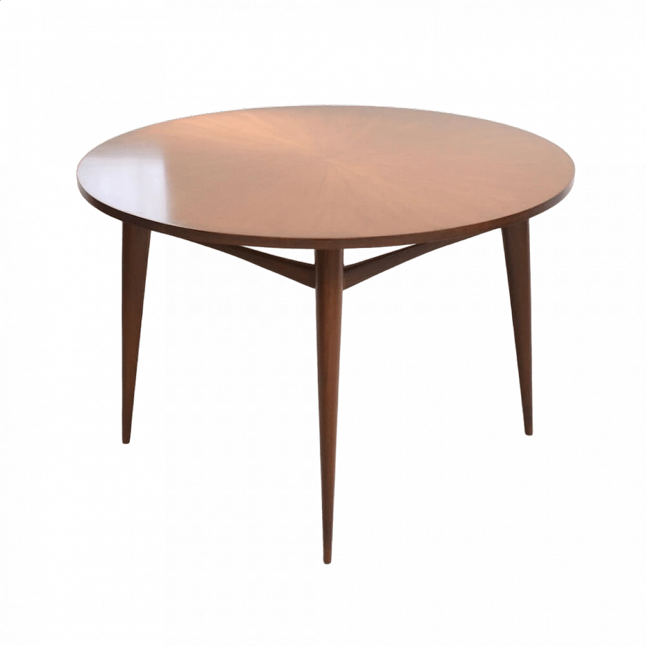 Round solid wood table with veneered top, 1958 9