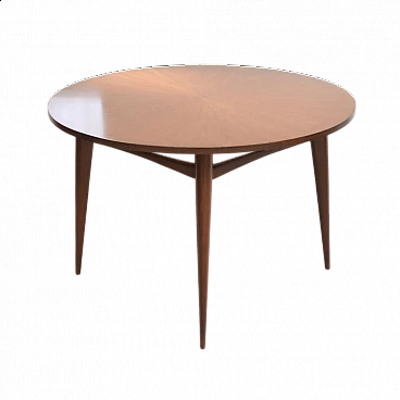 Round solid wood table with veneered top, 1958