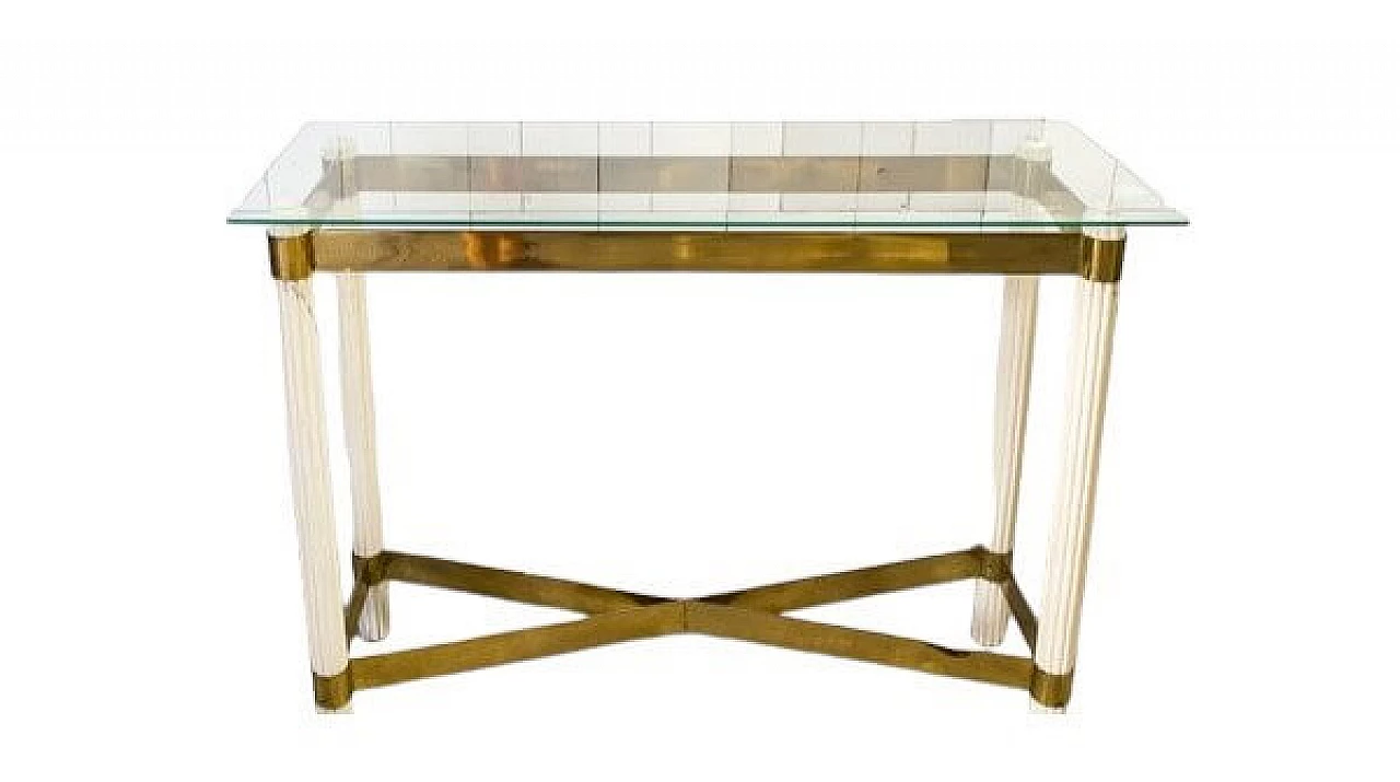 Console table in lacquered wood, brass and glass, 1970s 7