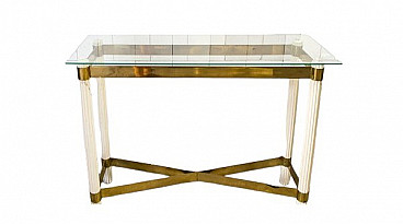 Console table in lacquered wood, brass and glass, 1970s