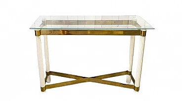 Console table in lacquered wood, brass and glass, 1970s