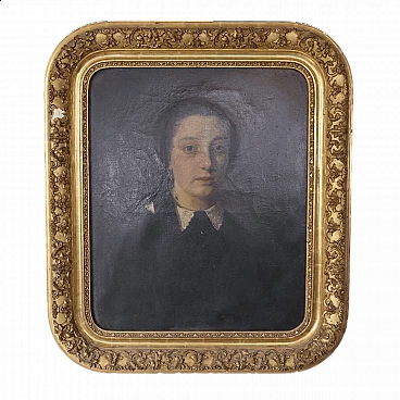 French female portrait, oil painting on canvas, 19th century