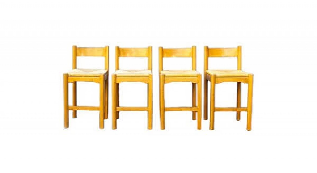 4 Sgabelli in legno e paglia in stile Charlotte Perriand, anni '70 13