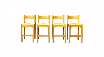 4 Stools in wood and straw in Charlotte Perriand's style, 1970s