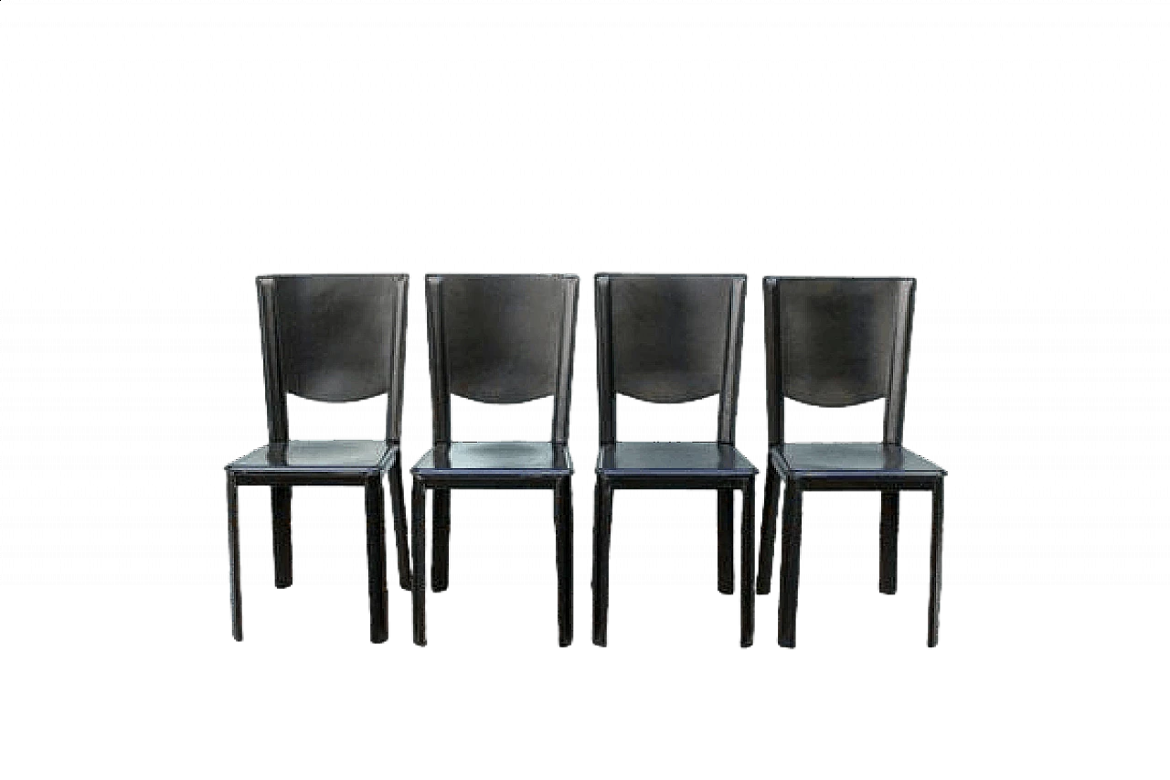 4 Sedie in pelle nera di Enrico Pellizzoni, anni '70 10