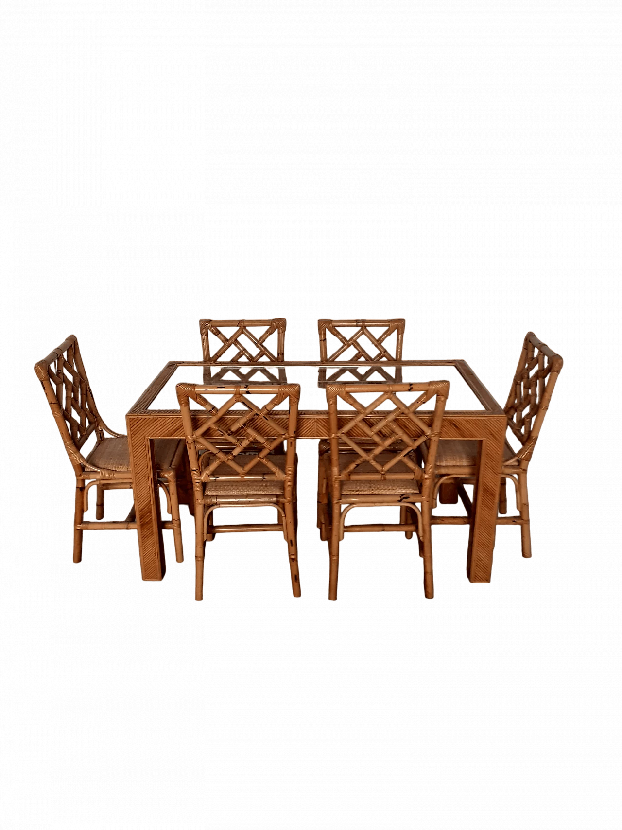 6 Sedie e tavolo in bambù attribuito a Vivai del Sud, anni '60 12
