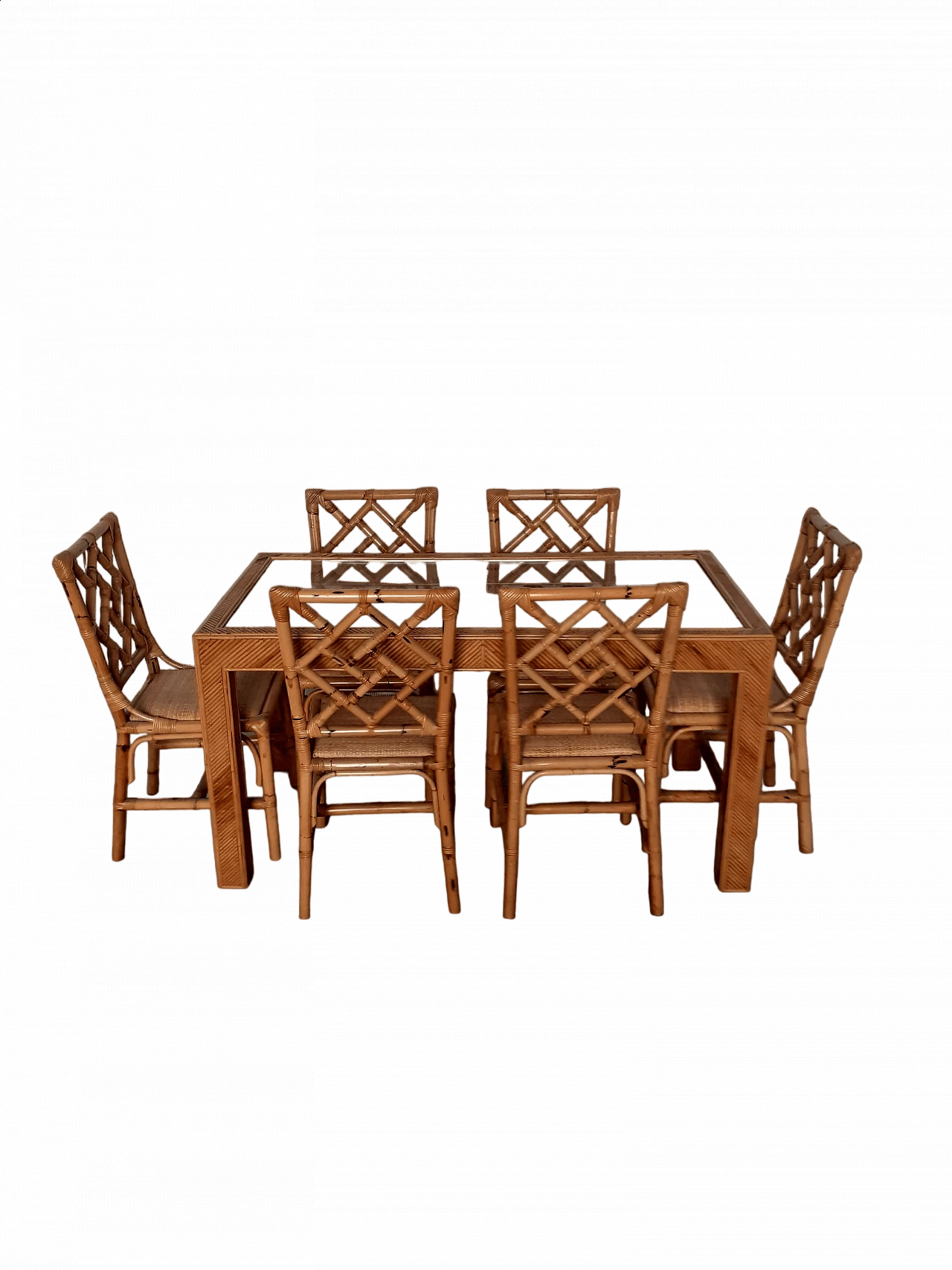 6 Bamboo chairs and table attributed to Vivai del Sud, 1960s 12