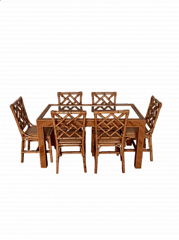 6 Bamboo chairs and table attributed to Vivai del Sud, 1960s