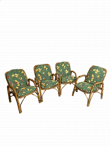 4 Bamboo armchairs with fabric cushions, 1960s