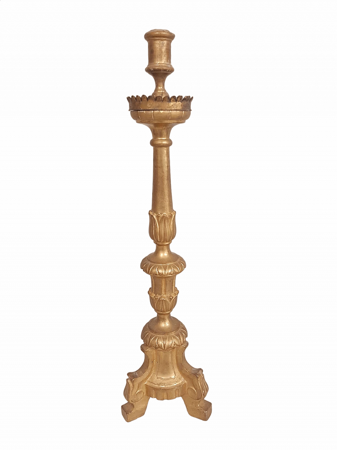 Hand-carved wooden candelabrum in gold leaf, late 19th century 10