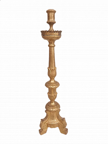 Candelabro in legno intagliato a mano in foglia d'oro, fine '800