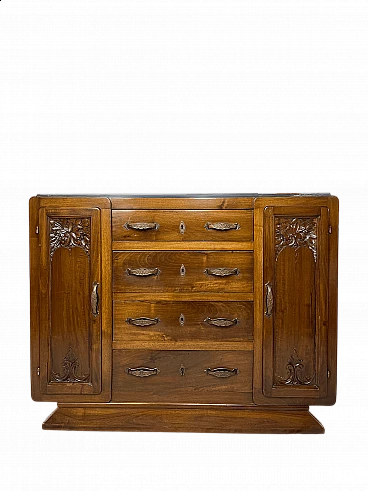 Piedmontese carved walnut and black marble sideboard, early 20th century
