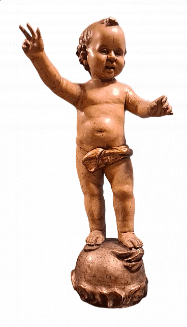 Lacquered wooden sculpture of Blessing Child, 18th century