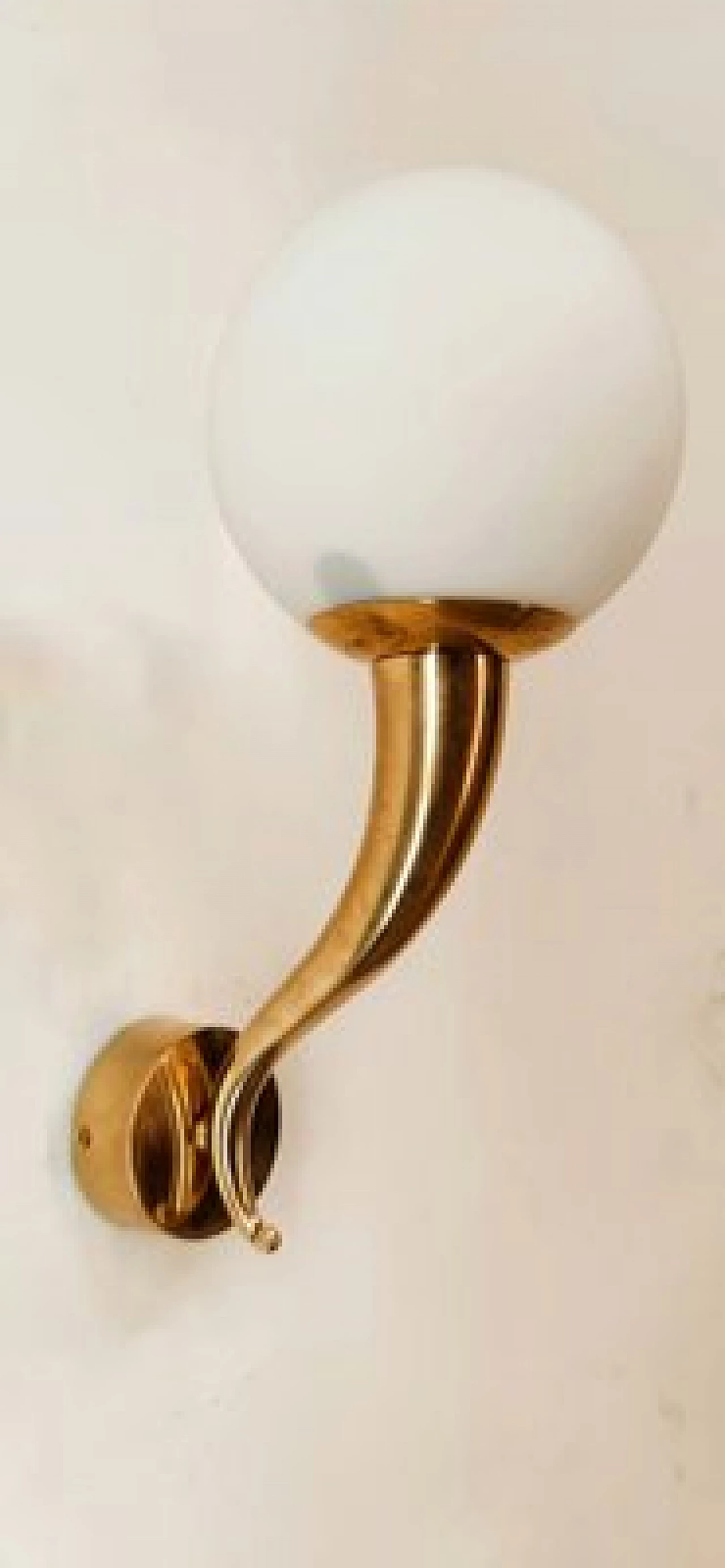 Brass and white glass wall light, 1970s 1