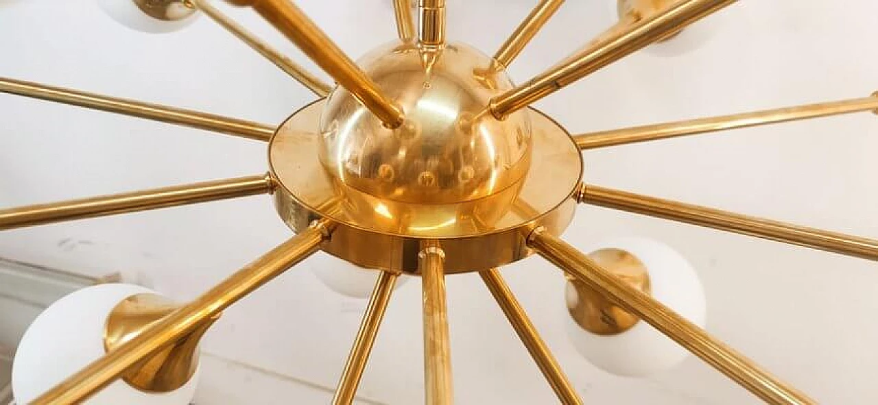 Lampadario Sputnik a venti luci in ottone e vetro, anni '70 11