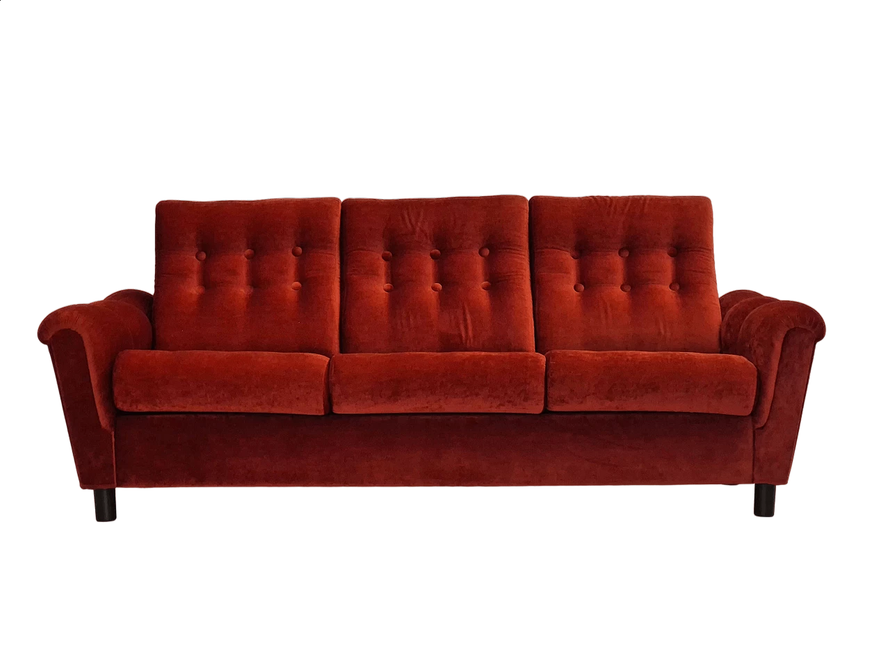 Divano danese a tre posti in velluto, anni '80 17