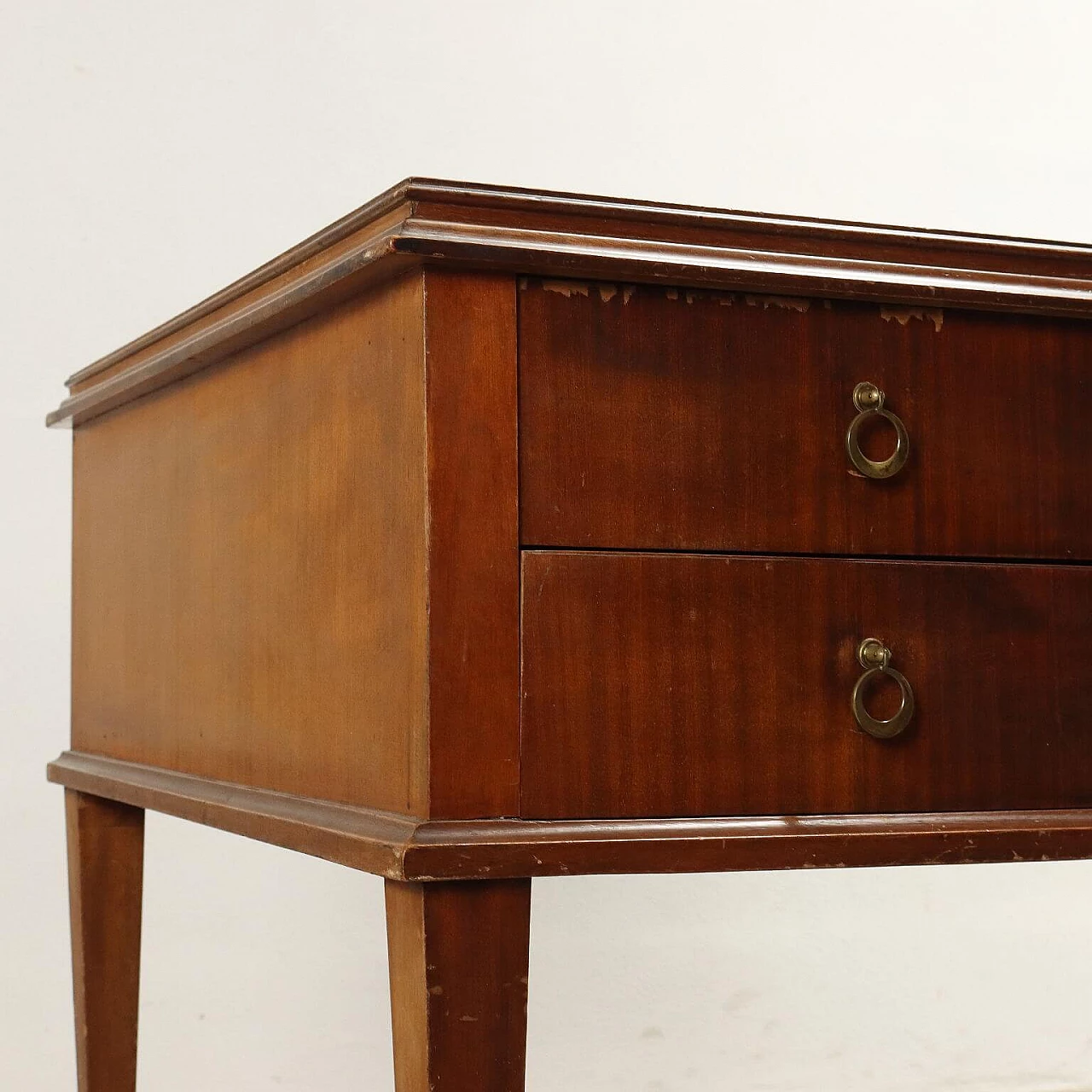 Mahogany veneered wood desk with back-treated glass top, 1950s 3