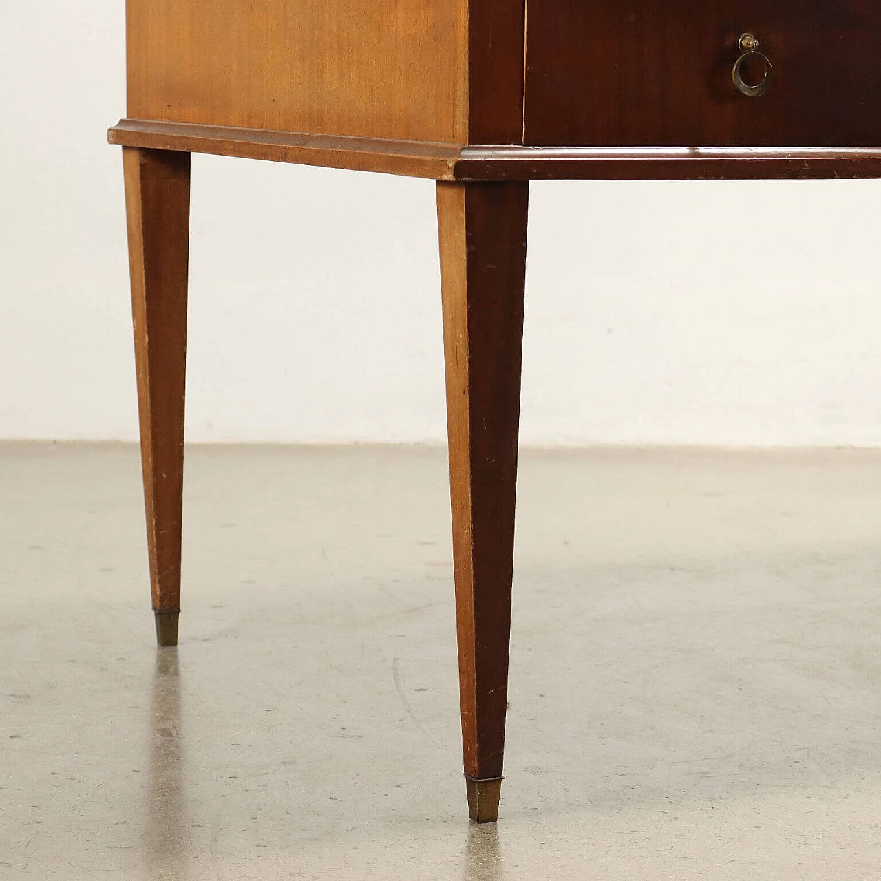 Mahogany veneered wood desk with back-treated glass top, 1950s 5