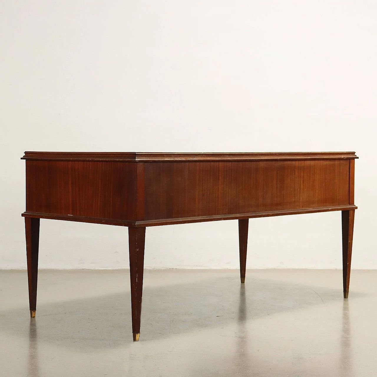 Mahogany veneered wood desk with back-treated glass top, 1950s 8