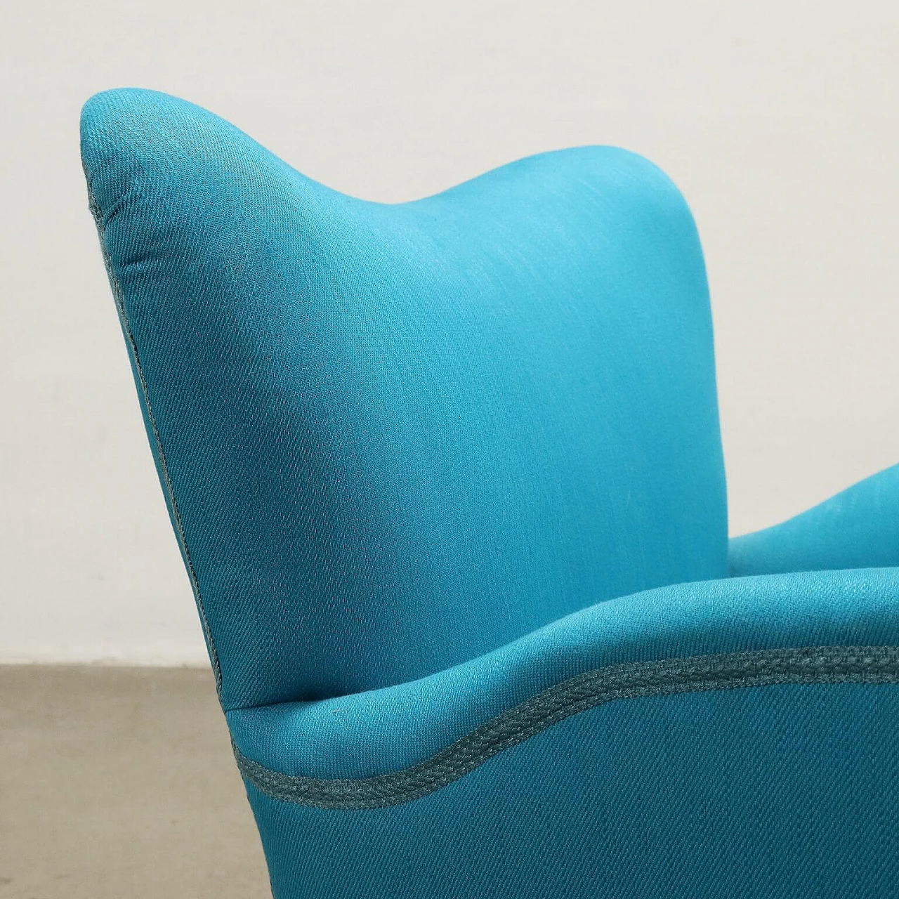 Wood and light blue fabric armchair, 1950s 4