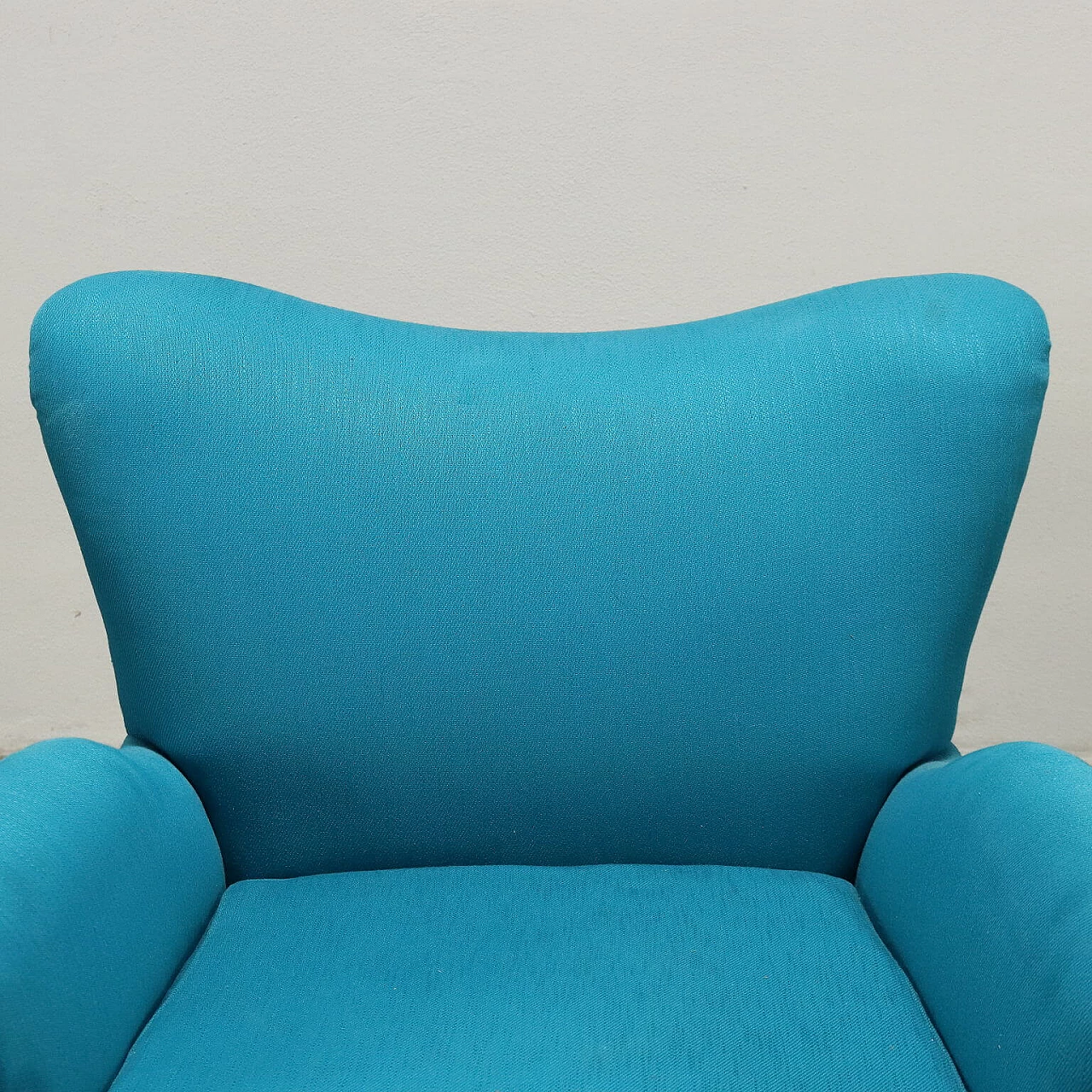 Wood and light blue fabric armchair, 1950s 5