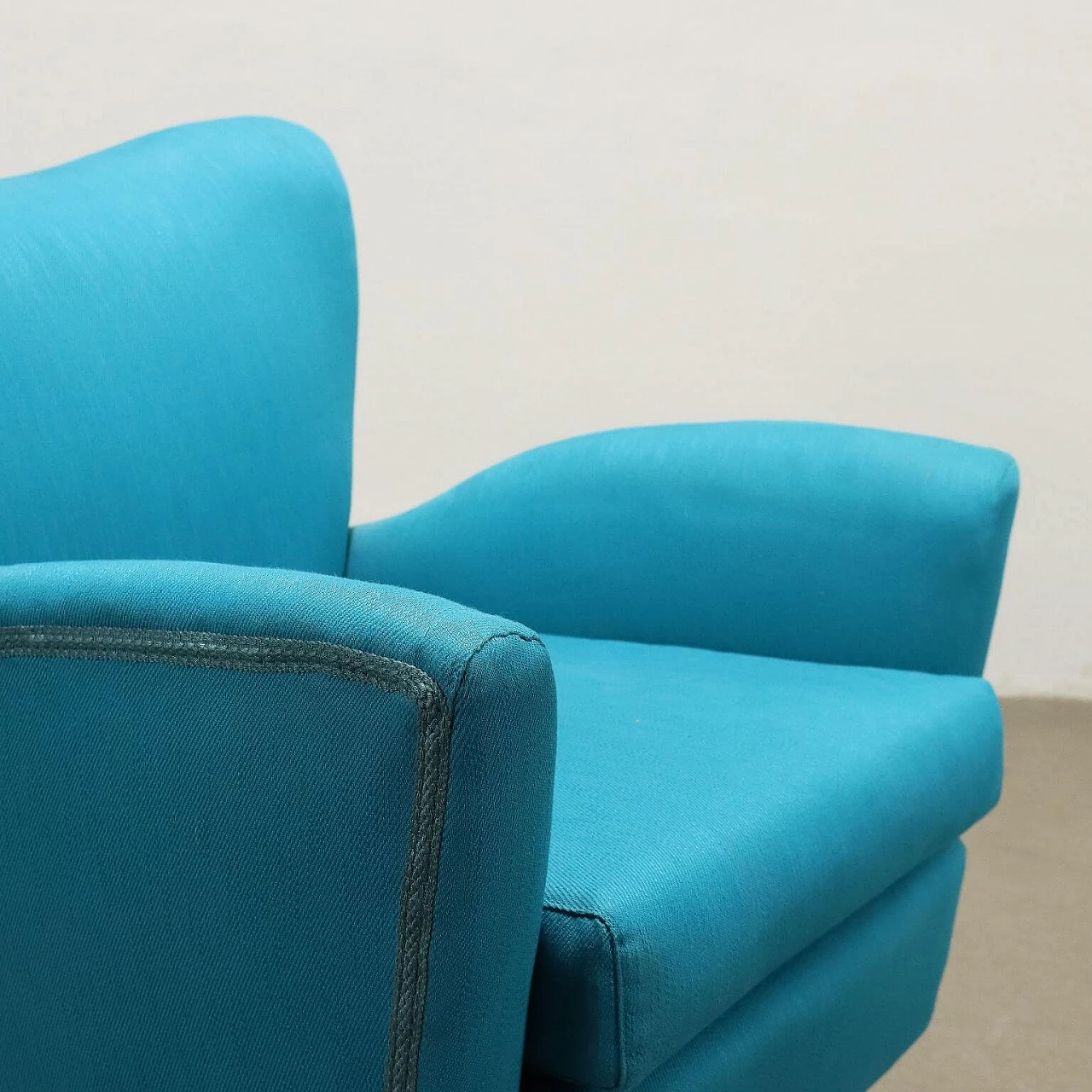 Wood and light blue fabric armchair, 1950s 6
