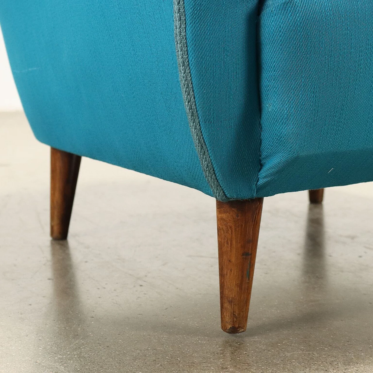Wood and light blue fabric armchair, 1950s 7