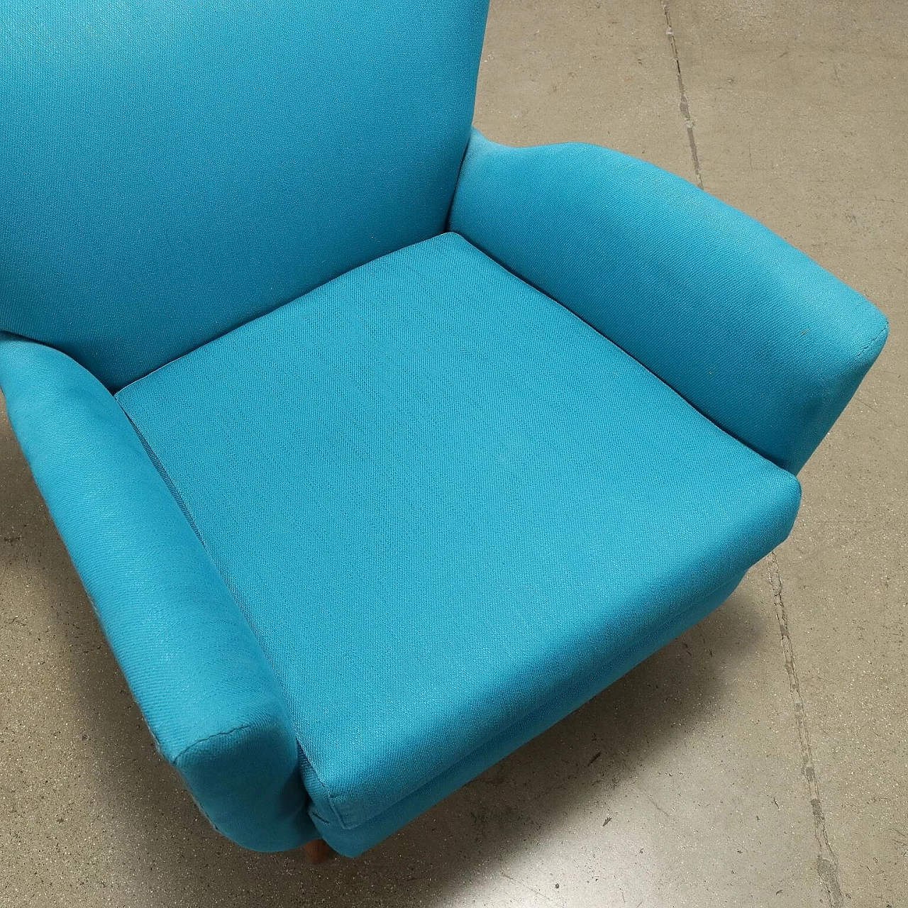 Wood and light blue fabric armchair, 1950s 8