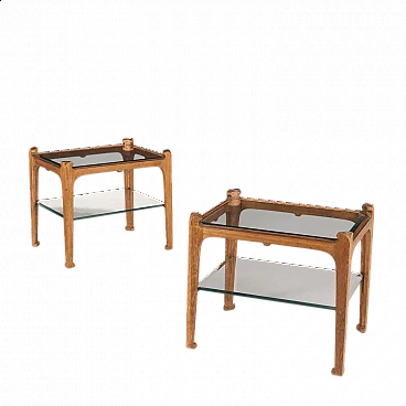Pair of stained beech and glass coffee tables, 1960s