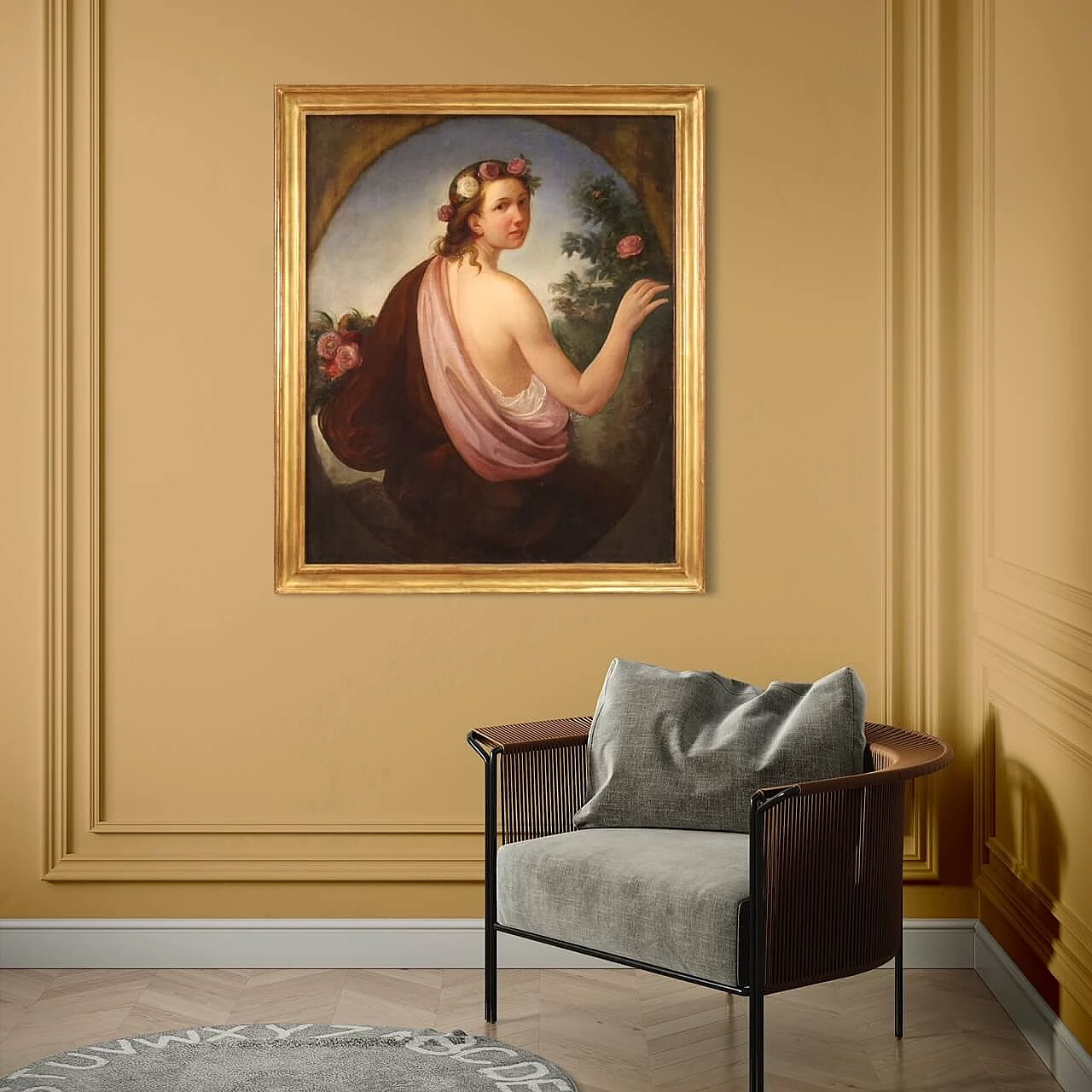 Young girl portrait in a flowered garden, oil painting on canvas, first half of the 19th century 4