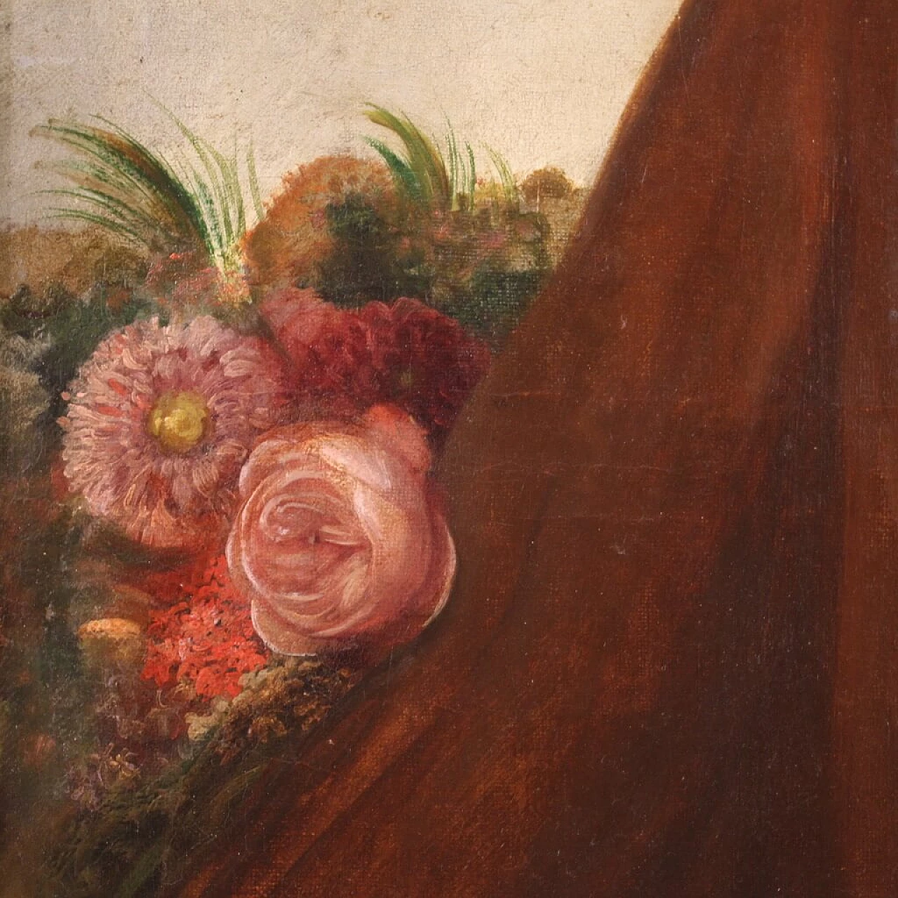 Young girl portrait in a flowered garden, oil painting on canvas, first half of the 19th century 9