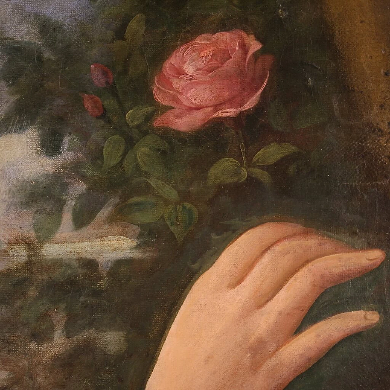 Young girl portrait in a flowered garden, oil painting on canvas, first half of the 19th century 12