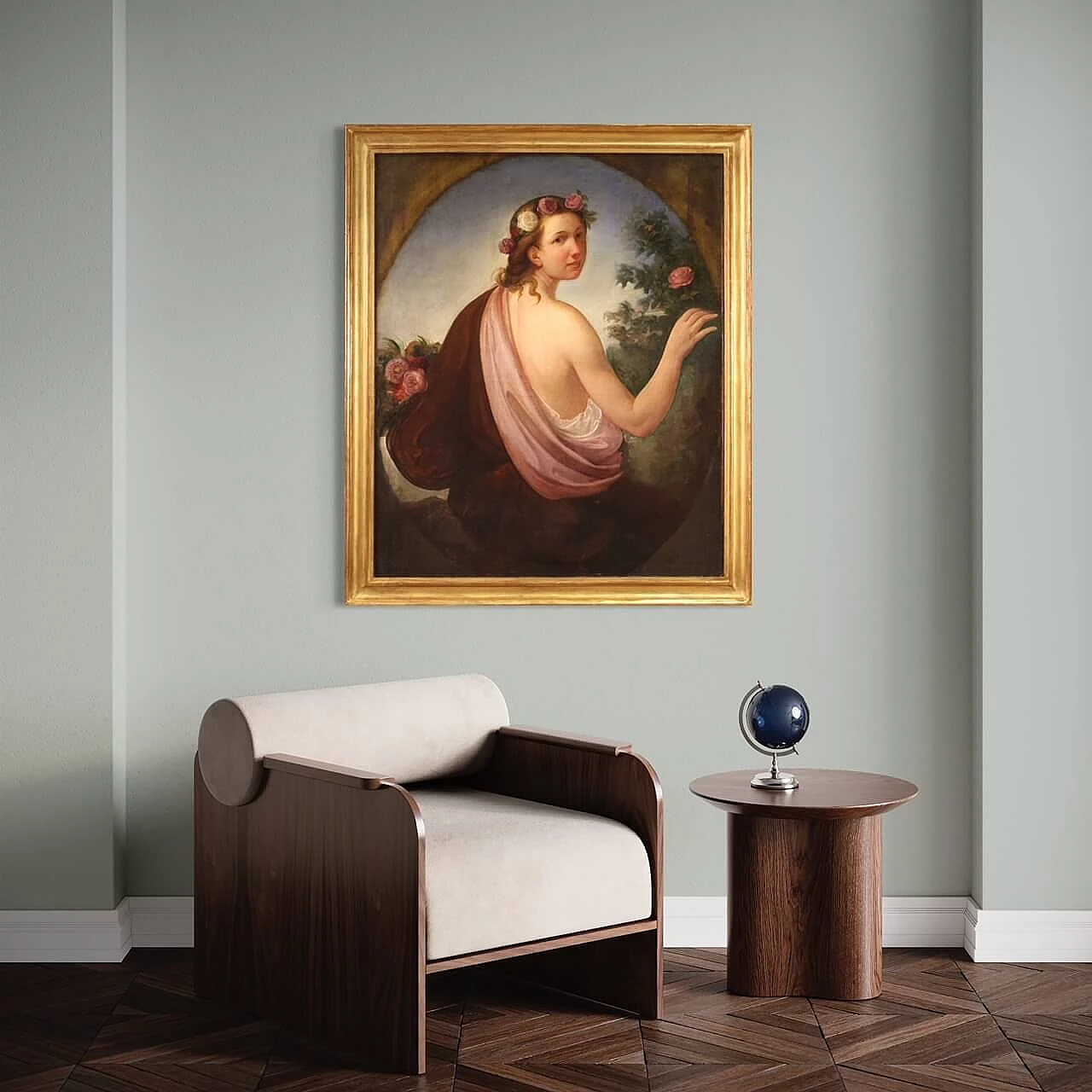 Young girl portrait in a flowered garden, oil painting on canvas, first half of the 19th century 13