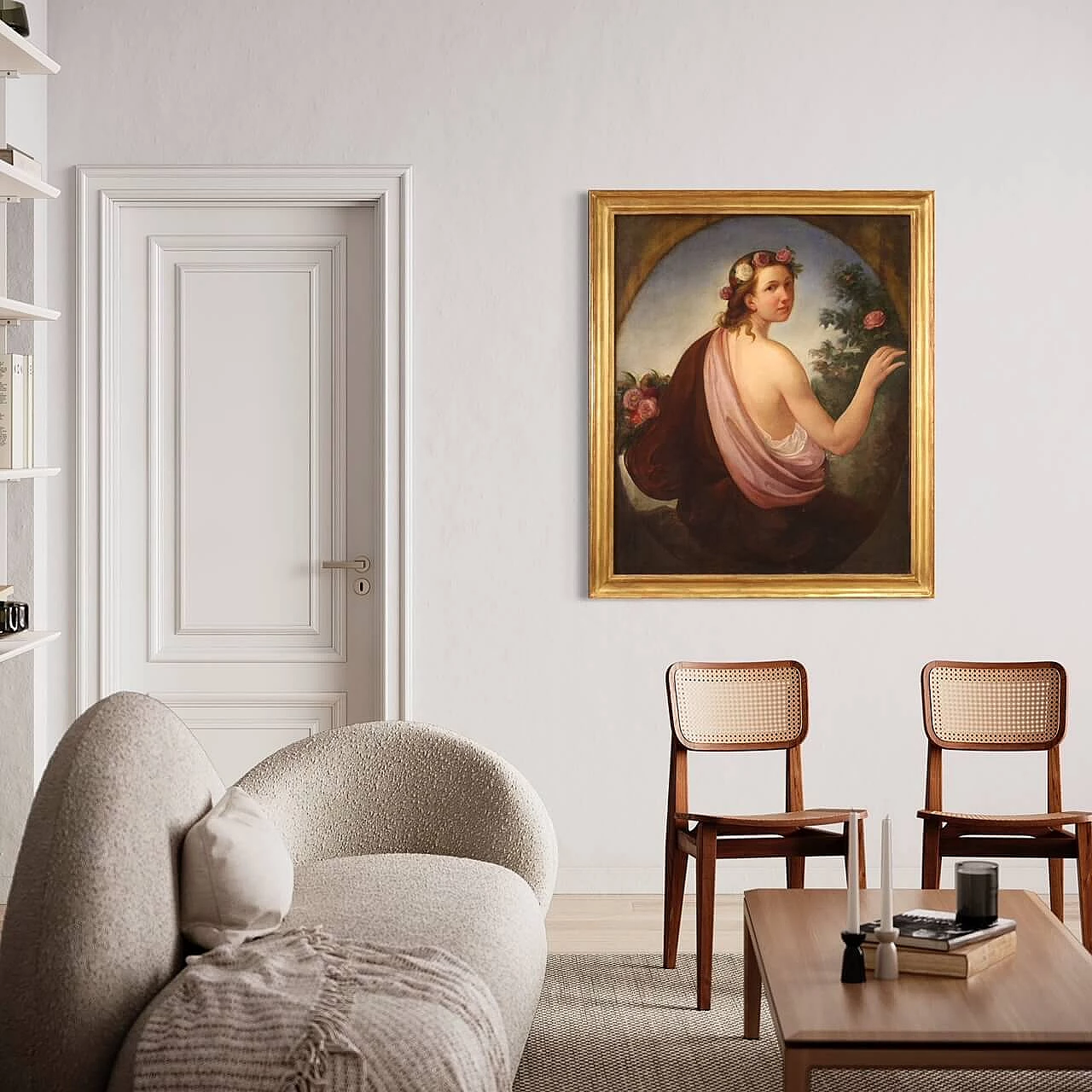 Young girl portrait in a flowered garden, oil painting on canvas, first half of the 19th century 14