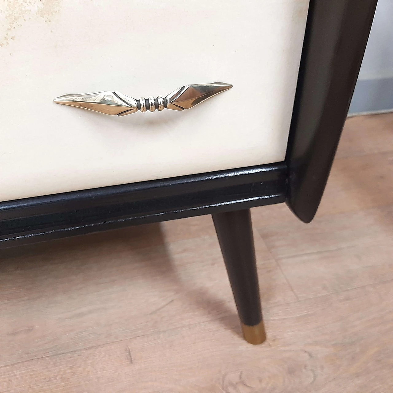 Black lacquered wood, parchment and marbled glass dresser, 1950s 10