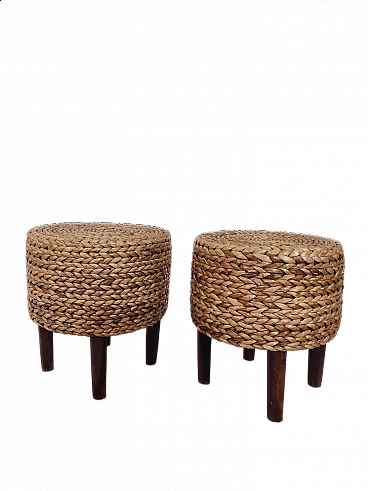 Pair of wood and rope stools in the style of Audoux and Minet, 1950s