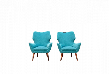 Pair of armchairs with wooden structure and padded seats, 1950s