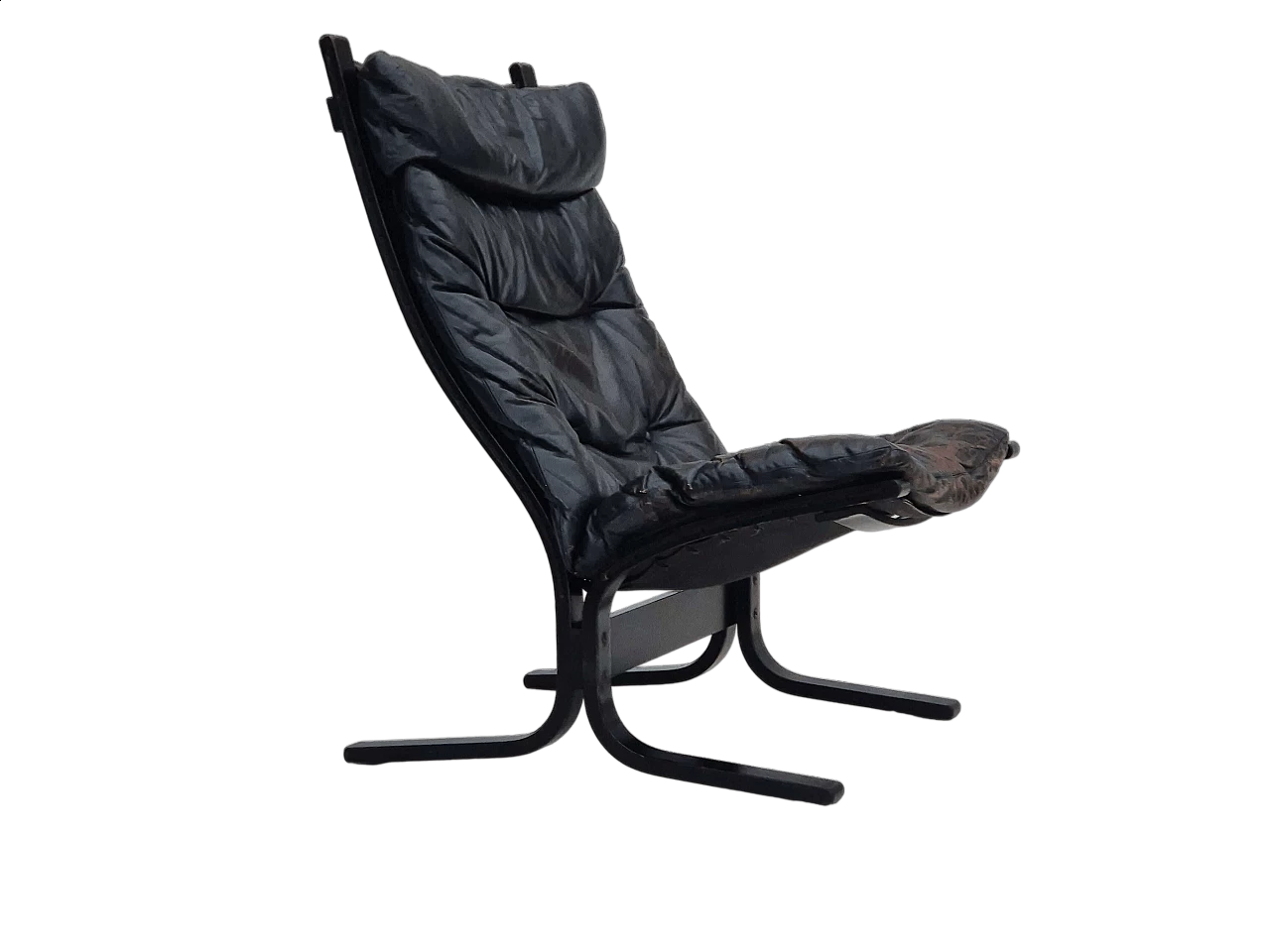 Poltrona norvegese Siesta in pelle nera e legno curvato di Ingmar Relling, anni '70 19