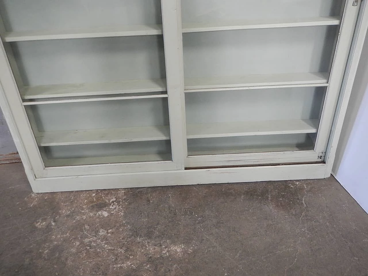 Green varnished spruce shop glass cabinet, 1950s 5