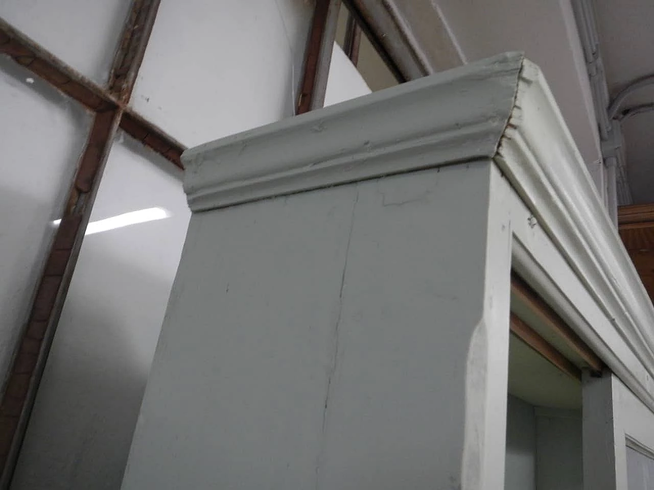 Green varnished spruce shop glass cabinet, 1950s 8