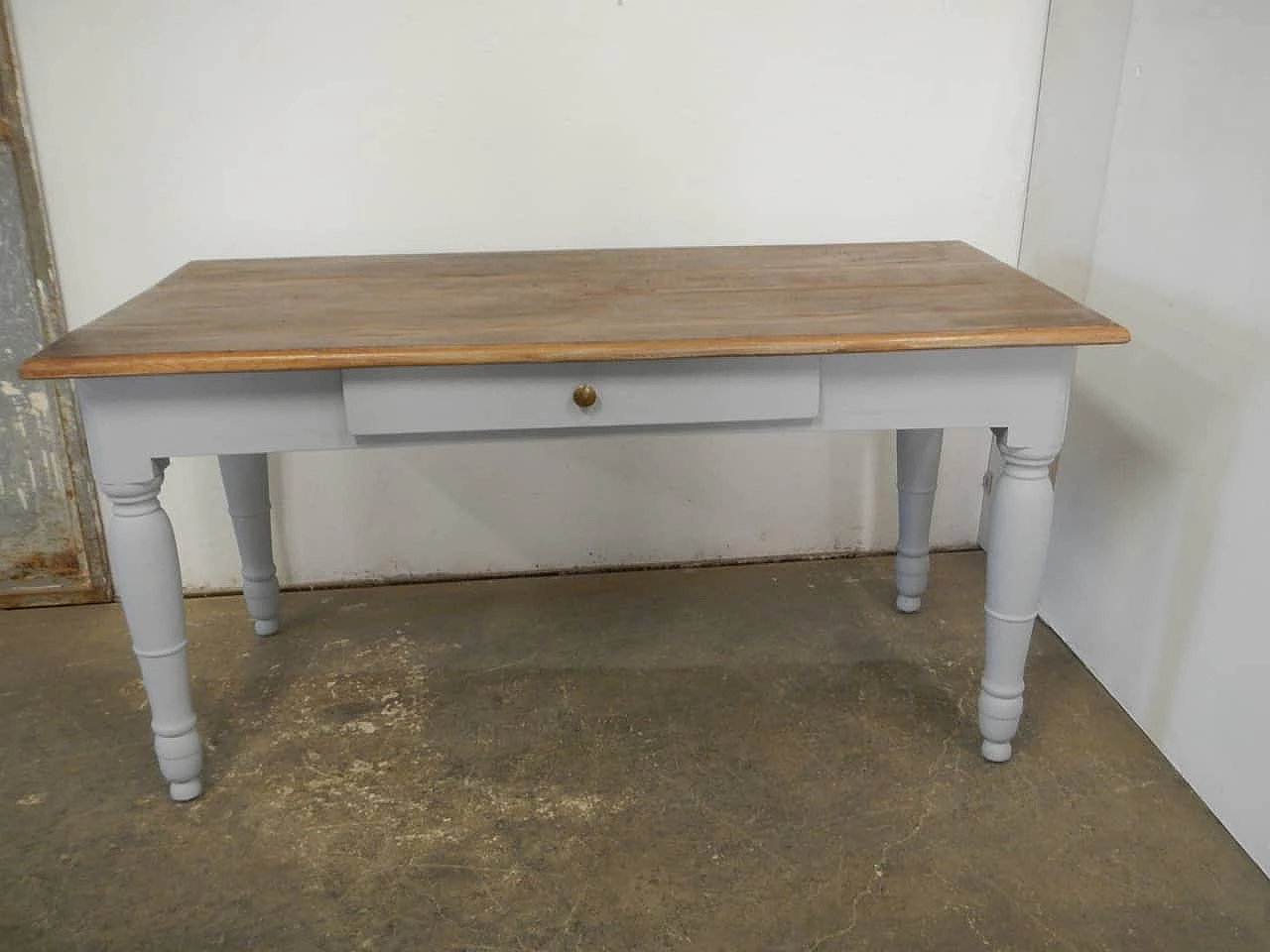 Grey varnished and natural chestnut table with drawer, 1950s 2