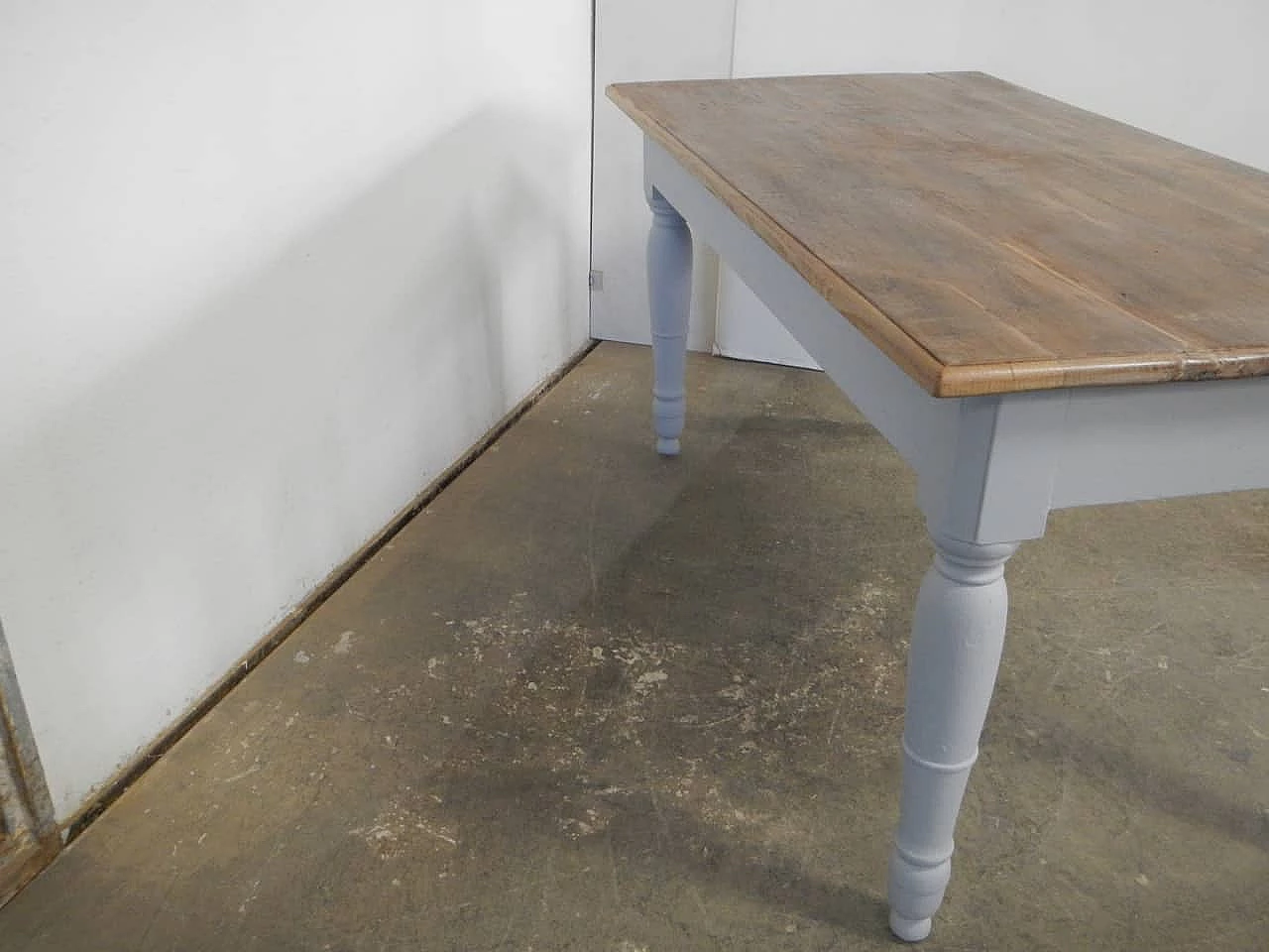 Grey varnished and natural chestnut table with drawer, 1950s 5