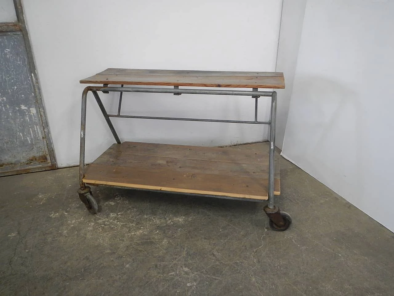 Iron and spruce flower holder cart, 1950s 1