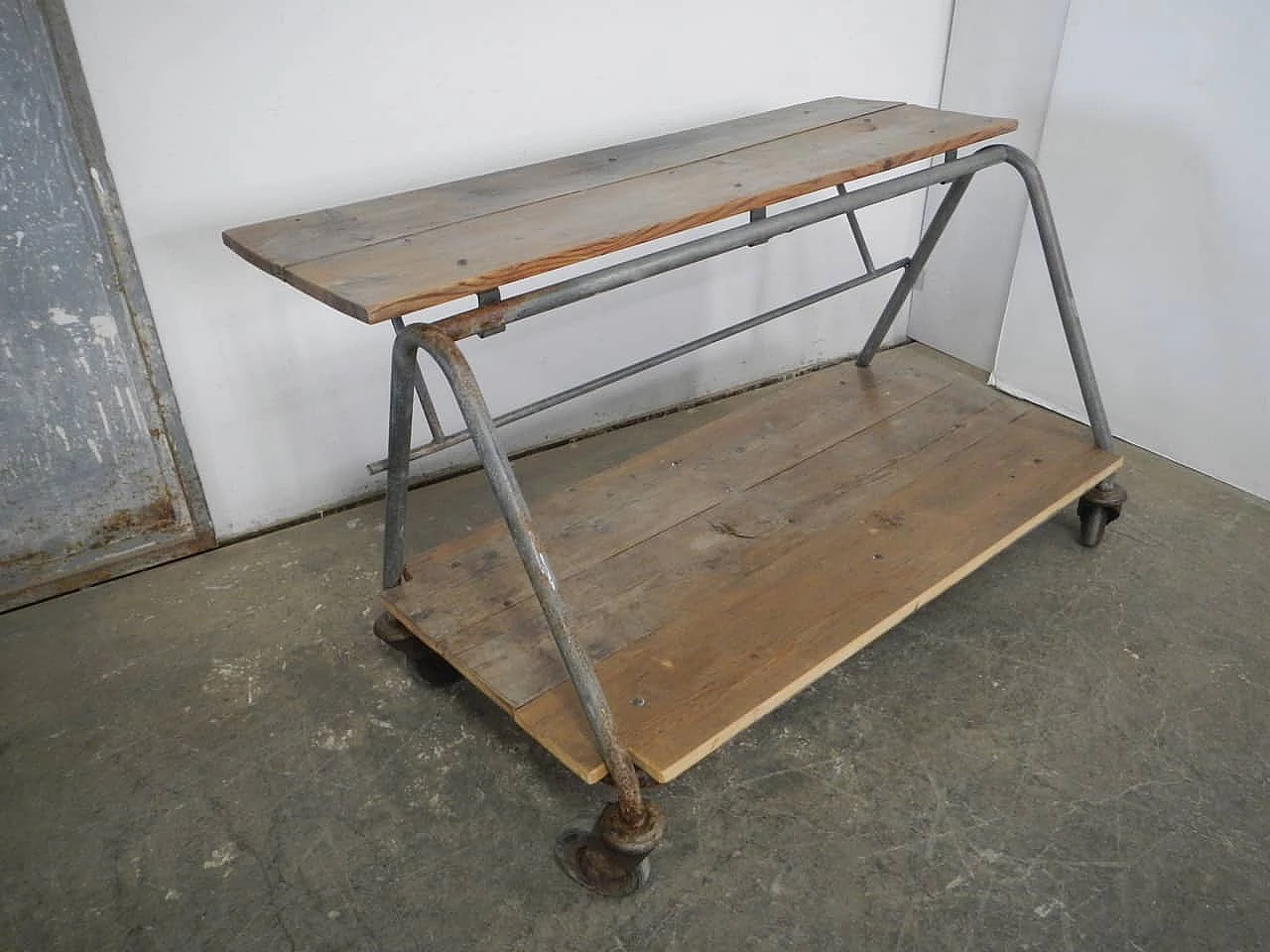 Iron and spruce flower holder cart, 1950s 2