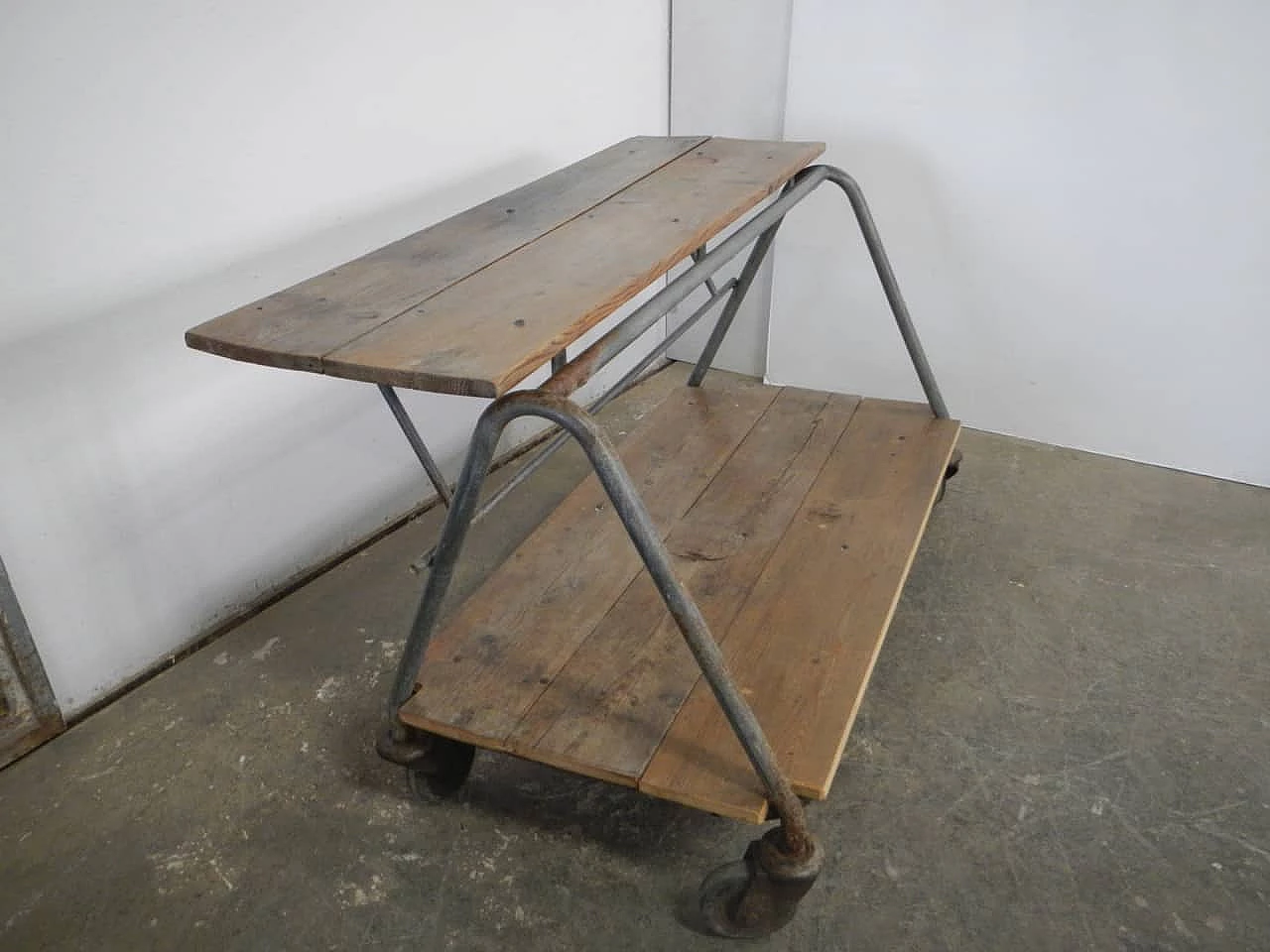 Iron and spruce flower holder cart, 1950s 3