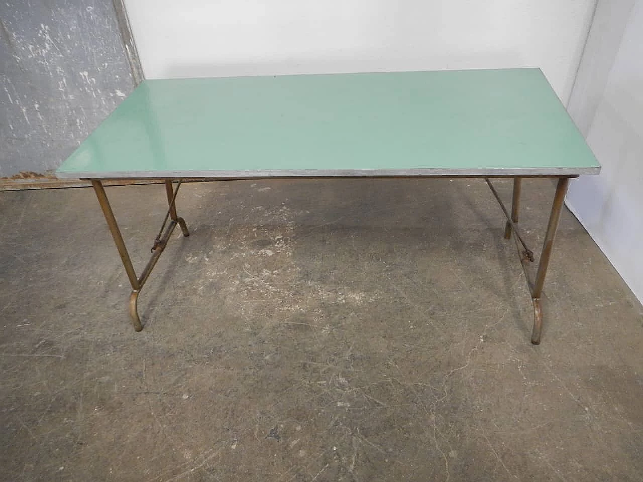 Iron, compressed wood and formica folding table, 1960s 1
