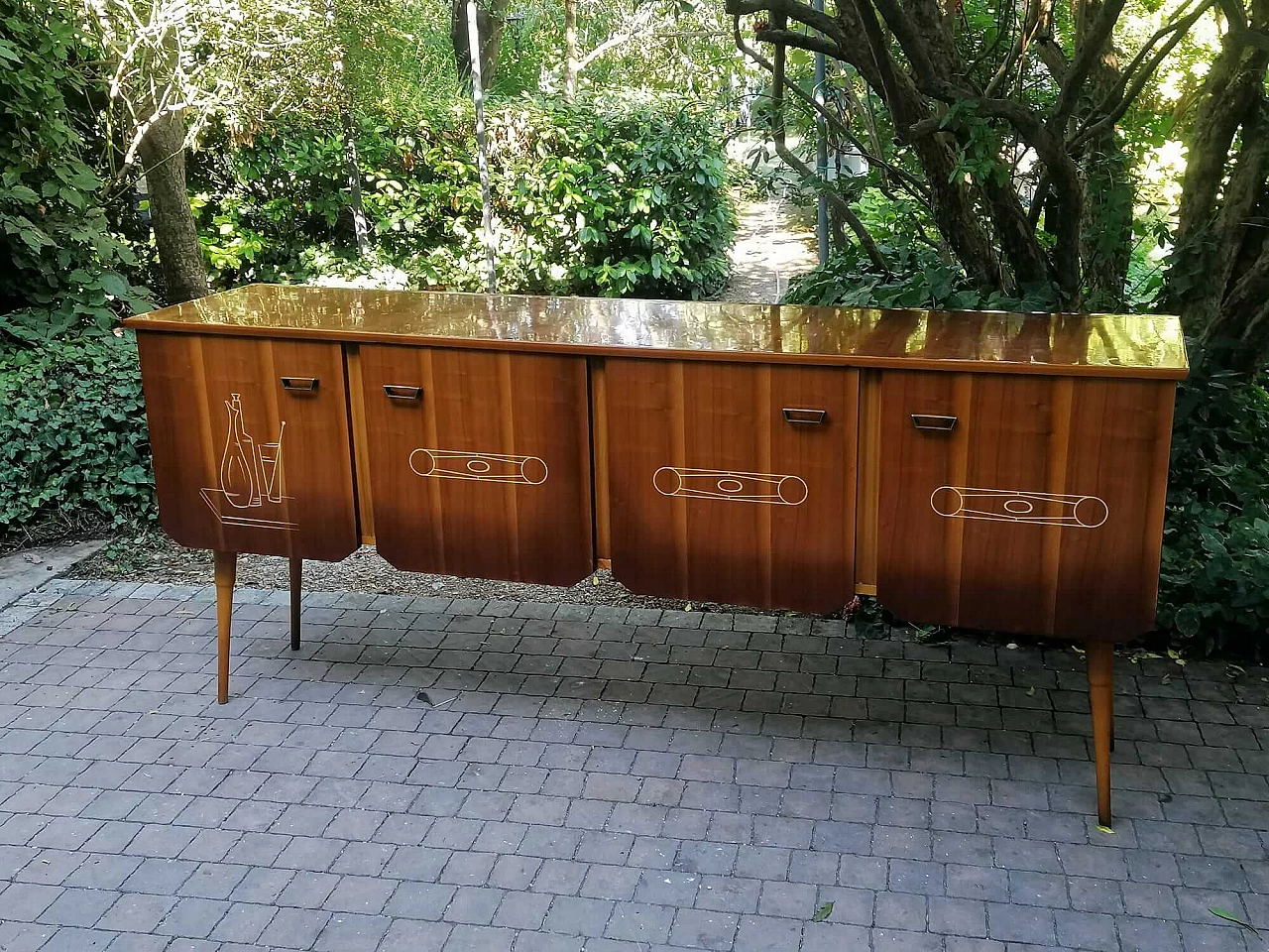 Wood sideboard with inlays, 1950s 2