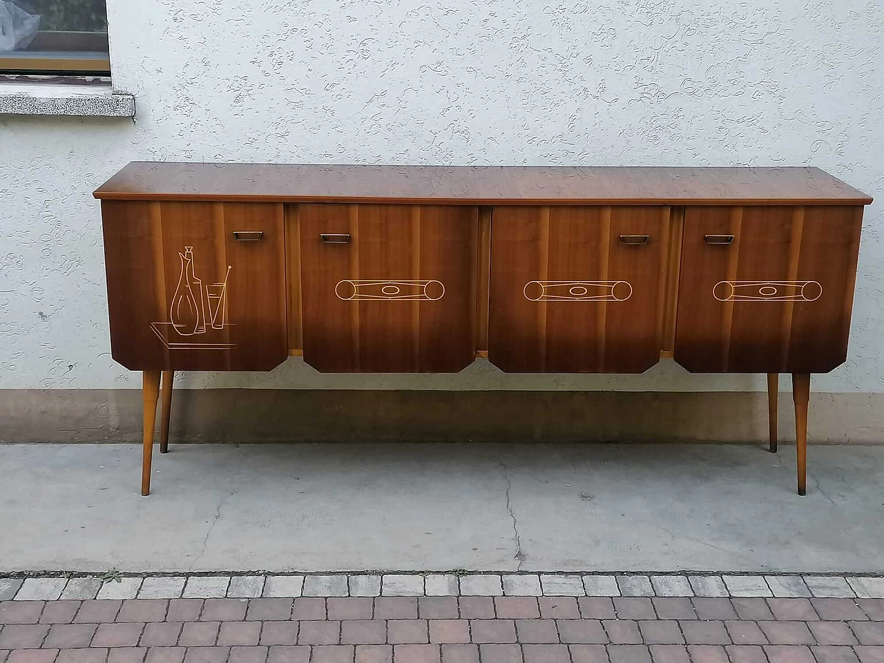 Credenza in legno con intarsi, anni '50 3